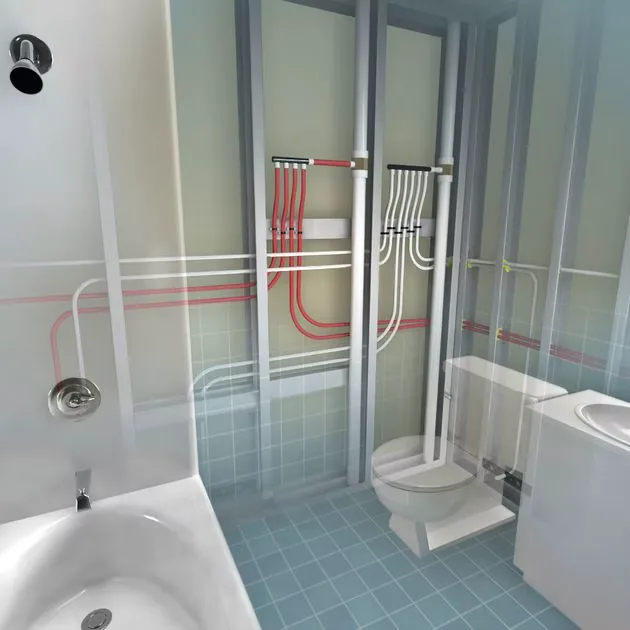 Cutaway diagram of PEX hot and cold lines feeding a bathroom – Trabuco Canyon Homeowner’s Guide to Navien Tankless Water Heater Installation for Trabuco Canyon, CA homes